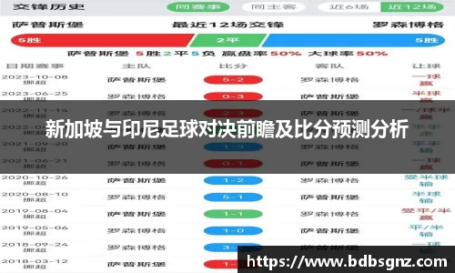 新加坡与印尼足球对决前瞻及比分预测分析